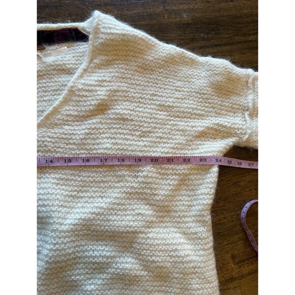 Free People Cream Knit V-Neck Long Sleeve Alpaca Blend Sweater Size Large - Picture 6 of 8